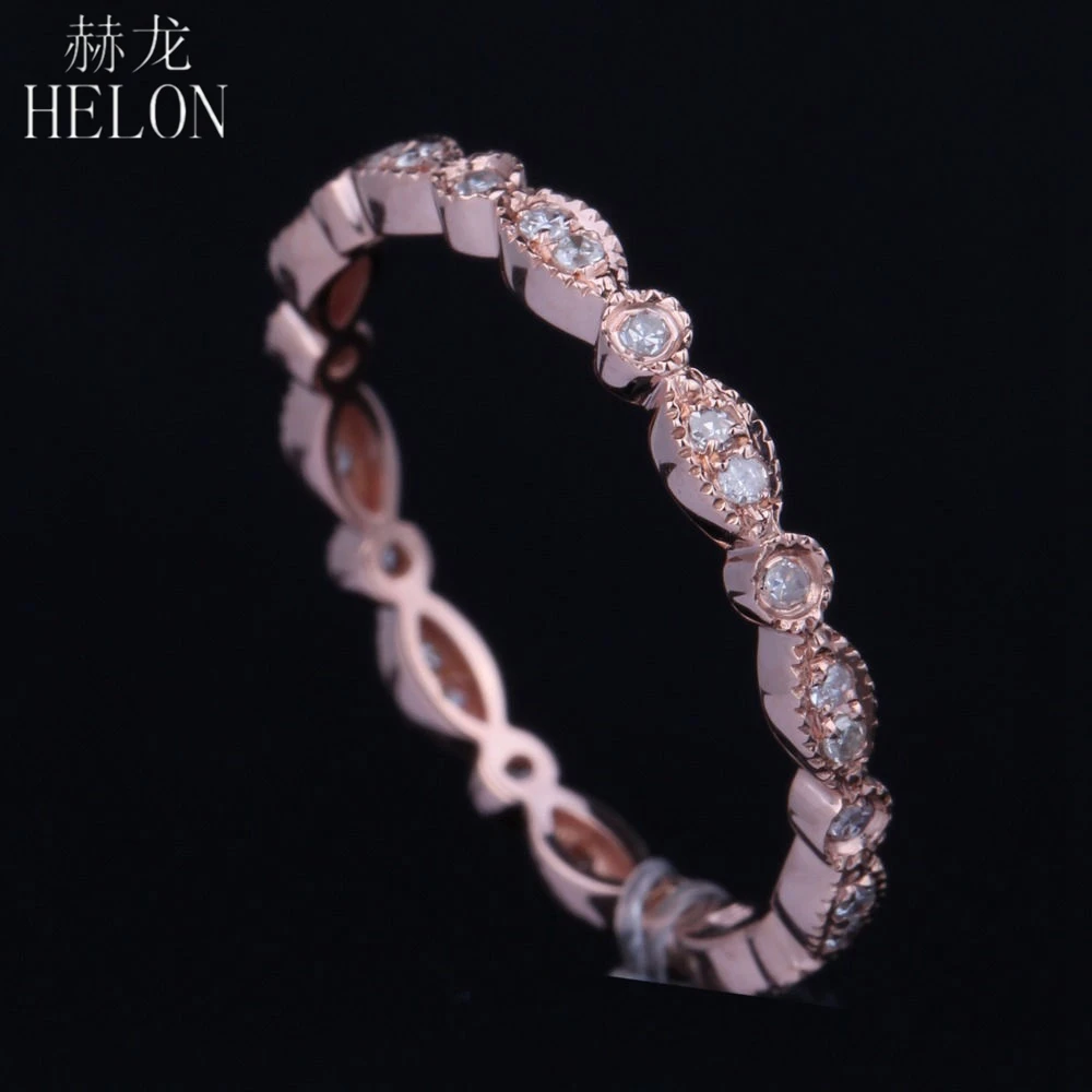 HELON Solid 18 к розовое золото 0.2ct натуральный бриллиант Miligrain группа искусство деко античное полное вечность юбилей кольцо ободок Установка