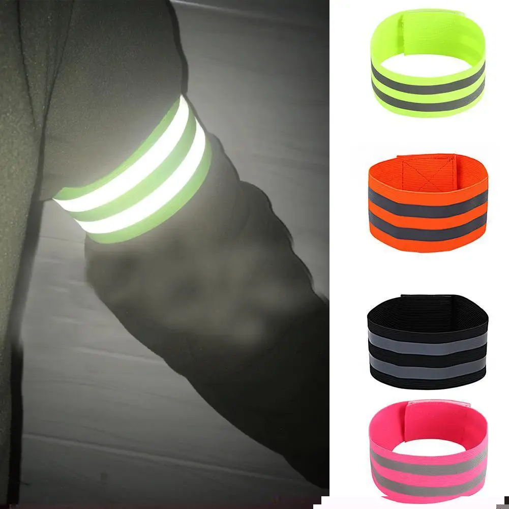 1pc Warning Wristband Safety Armband Bicycle Bind Pants Hand Leg Strap Reflective Tape Running Cycling Strips Outdoor | Спорт и