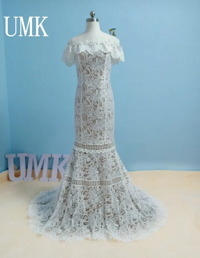 UMK, сексуальное богемное свадебное платье русалки, с открытыми плечами, с вырезом лодочкой, Vestido De Noiva, винтажные богемные Свадебные платья цвета шампанского
