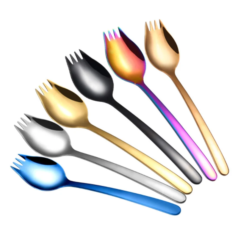 Mix color 6pcs 2шт/6 шт Высокое качество нержавеющая сталь Вилка ложка двойного назначения еда лапша артефакт торт фрукт вилка инструменты Мультиварка ложки - Цвет: Mix color 6pcs