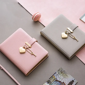 

Newest Fashion Journal Diary Notebook With Heart Lock Pretty PU Leather Notebook