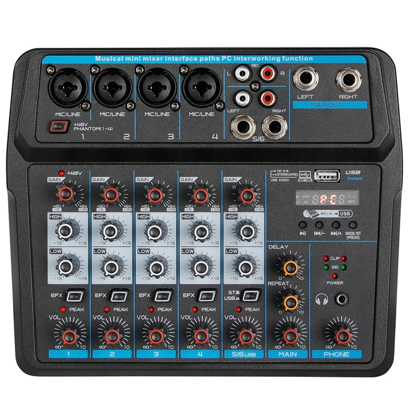 Quality M-6 Portable Mini Mixer o DJ Console with