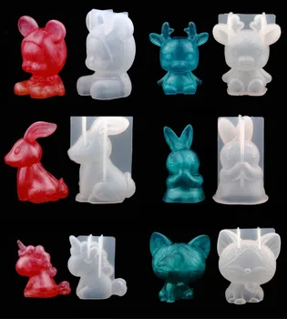 

Transparent Silicone Epoxy Resin Molds Geometry Bear Rabbit Mould Animal Aromatherapy Candle Making Form Jewelry Tool