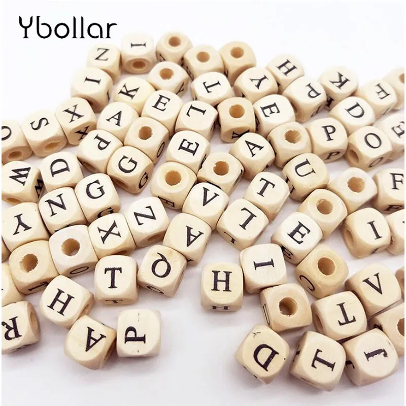 

100pcs/lot Mix Alphabet Letter/Number Beads Wooded beads 10mm Square For Creative Name Jewelry Making Necklace Spacer Beaded