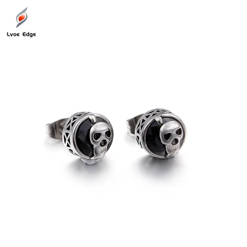 

2019TrustyLan Hiphop Skull Mens Stud earrings With Black Clear CZ Stainless Steel Small Stud Earings For Women Fashion Unisex
