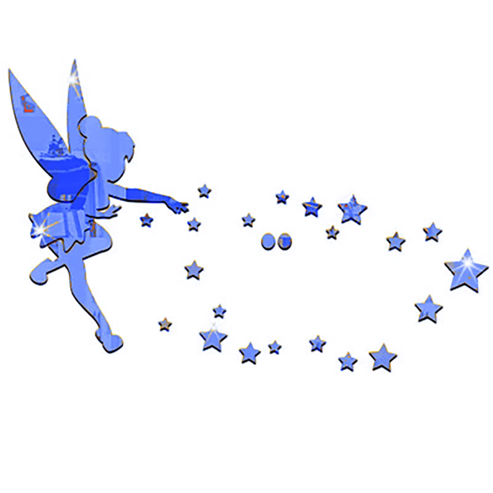 3D Фея Ангел зеркало стикер на стену маленькая девочка со звездами акриловая Наклейка на стену Детская Спальня украшение дома подарок - Цвет: Синий