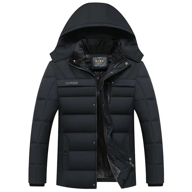 Зимняя мужская куртка, новинка, модное зимнее пальто с капюшоном для мужчин, Толстая Теплая мужская зимняя куртка, ветрозащитная парка в подарок для отца, мужская одежда - Цвет: Черный