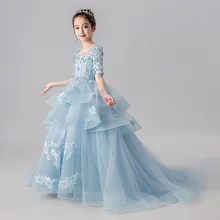 Нарядное вечернее платье до пола для девочек; Детские плотные и бесформенные платья принцессы