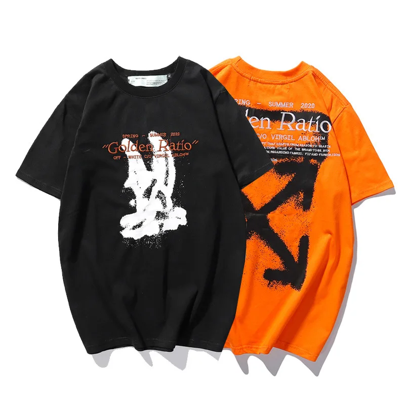 

Offwhite 2020 Gold Ratio Printed Embroidered Short Sleeve Europe And America Fashion Lovers T-shirt Base Shirt