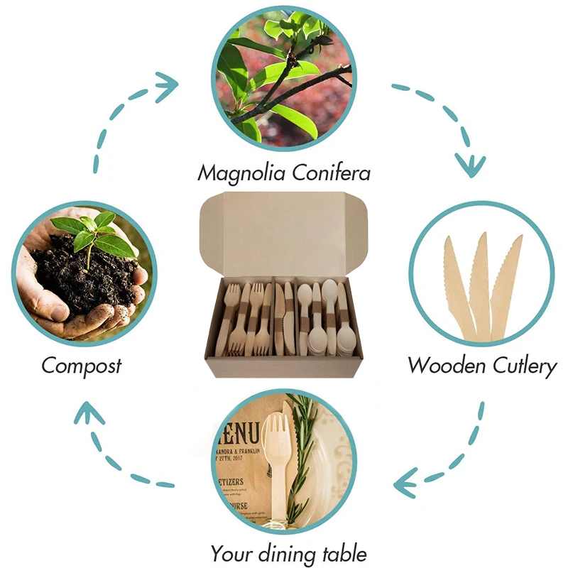 300Pcs Disposable Wooden Cutlery Set Home Party Dessert Spoons Knives Forks Dining Tableware