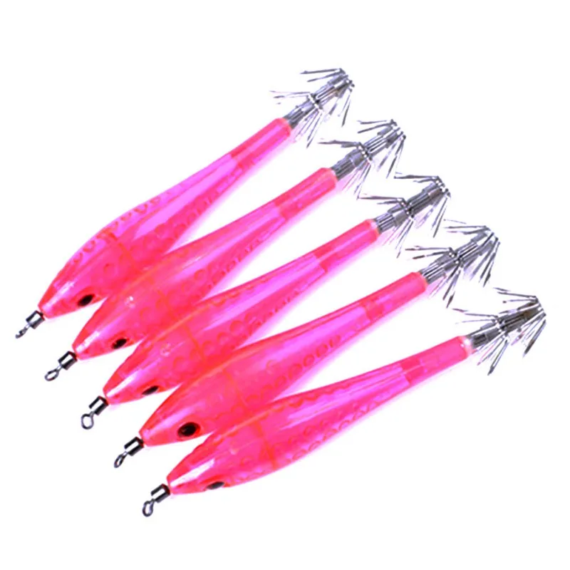 5pcs/set Luminous Shrimp Squid Jigs Jigging Squid Hook Trout Lure Squid Bait Artificial Wood Shrimp Hard Fishing Lure