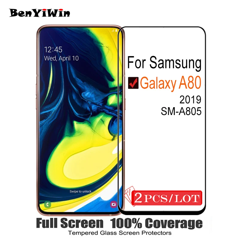 2 шт. 100% оригинальное полноэкранное защитное стекло закаленное для Samsung Galaxy A80 9H