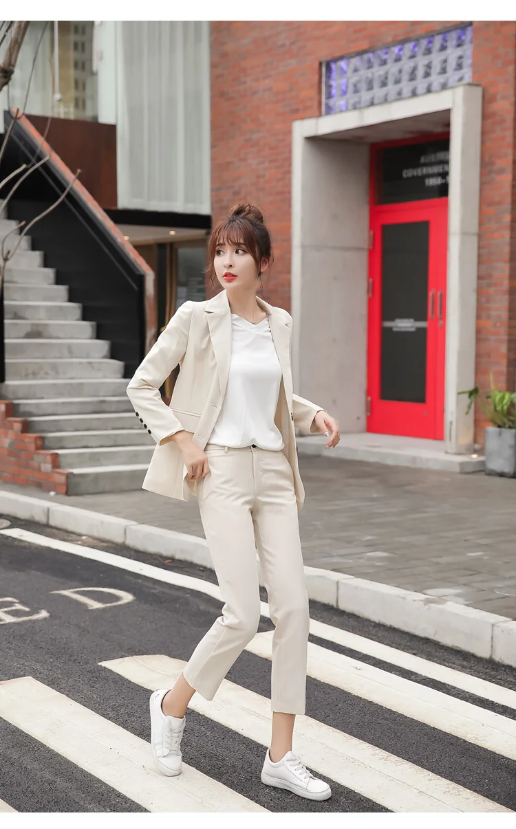 Костюм из 2 предметов, модный осенний и зимний женский брючный костюм, пиджак и брюки, офисная одежда, женский костюм