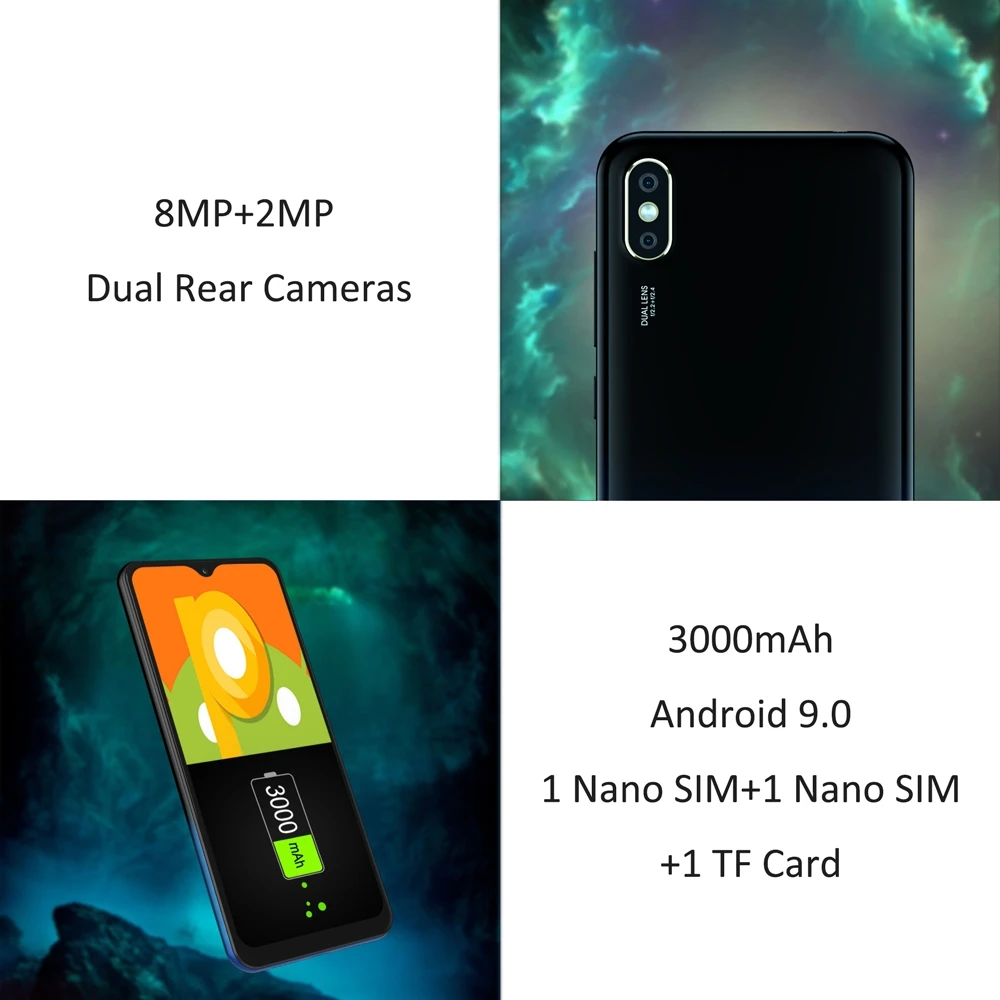 LEAGOO M12 Android 9.0 Smartphone 5.7" Water-drop 19:9 Screen 2GB RAM 16GB ROM MT6739WW Quad Core Fingerprint Face ID 4G Mobile