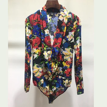 

Casual Women Shirt Long Sleeve Tops Female Fashion Floral Print Sexy Shirt For Ladies