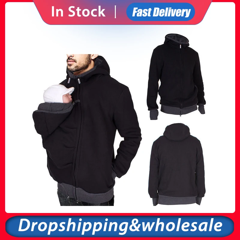 2 In 1 Multi-Function Kangaroo Dad Sweater Autumn Winter Dressing Parenting Bag Men Sweatshirt Hoodie Jacket Baby Carrier Coat