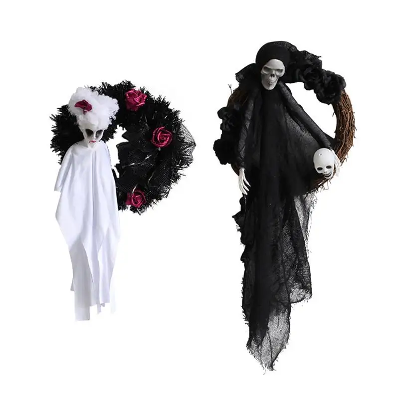 

1 Piece Halloween Artificial Wreath Hanging Front Door Window Ghost Wreath Decoration For Halloween Party Props Accessories