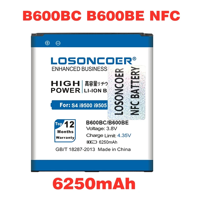 LOSONCOER 6250 мАч B600BC NFC для Samsung Galaxy S4 аккумулятор I9500 I9505 I9502 I9515 I9508 I959 I545 I337 L720
