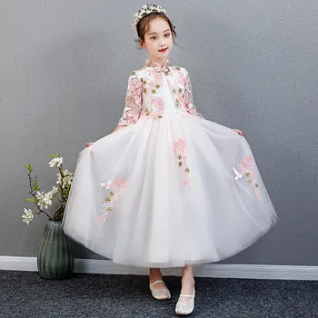 

Flower Girls Princess Kids Dresses for Girls Lace Applique Ball Gowns Baby Girls Clothes Elegant Children Wedding Party Dress
