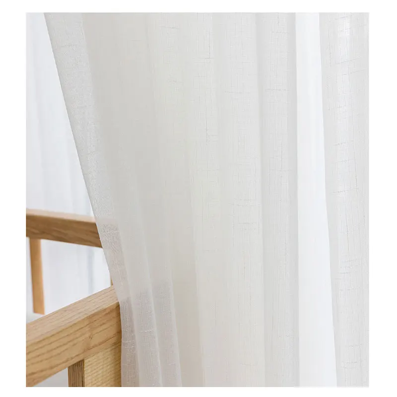 White Linen Tulle Curtain for Living Room, Bedroom Window Screening, Kitchen Solid Sheer Voile Curtain for Finished Drape Blinds