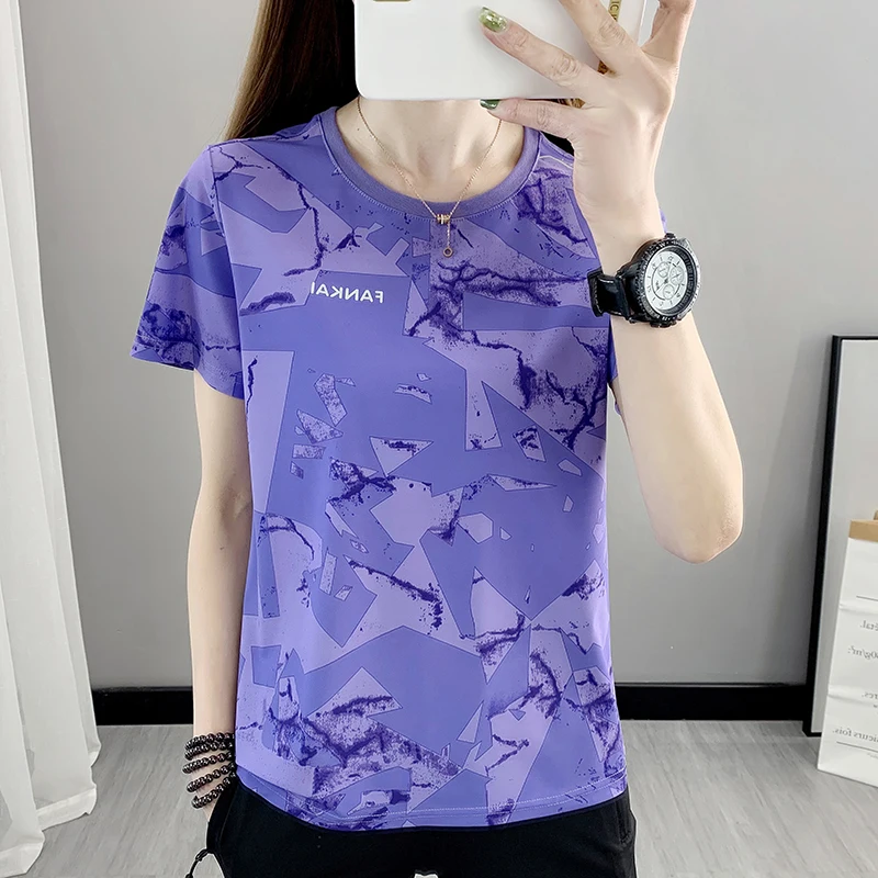 Sport T Shirt Hiking Quick Drying T-Shirt Outdoor Sport Climbing Camping Trekking Stretch Short Sleeves Ice Silk Breathable Round Neck Tops