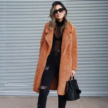 

2019 Winter Faux Fur Coat Pockets Women Plus Size 3Xl Thick Warm Jacket Women Outwear Long Fur Coat