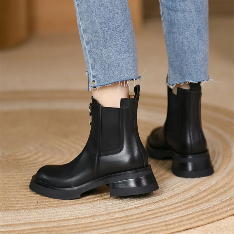 Platform Boot Tanked Chelsea Boot Meotina Women Genuine Leather Ankle  Chelsea Boots Platform Thick