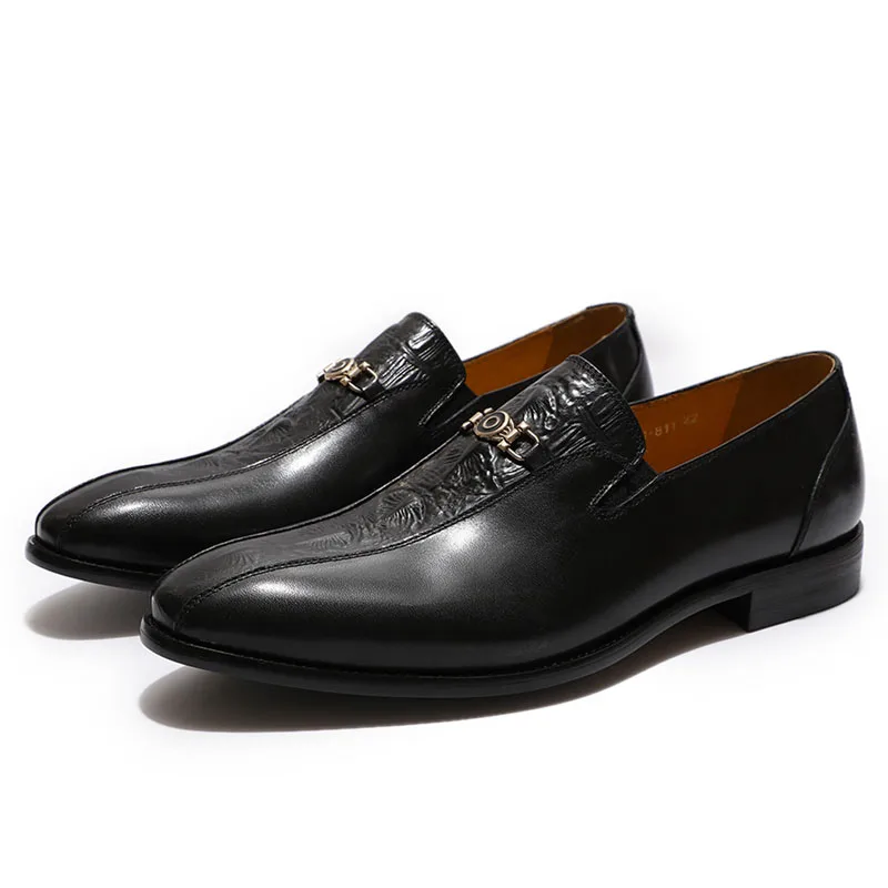 FELIX CHU/мужские коричневые модельные туфли; лоферы, Раскрашенные вручную, с велосипедным носком, из натуральной кожи; черные мужские туфли без шнуровки для свадебной вечеринки - Цвет: Black