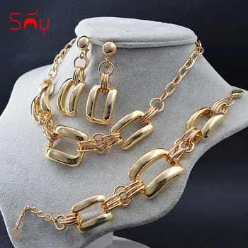 

Sunny Jewelry Copper Jewelry Sets For Women Necklace Earrings Bracelet Big Squre Jewelry Sets For Wedding Party Trend Jewelry