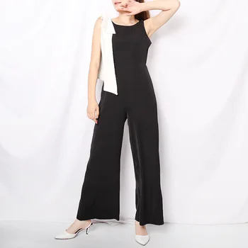 

Sexy Bow Strap Jumpsuit Wide Legs Sleeveless Backless Pants Bodysuits Black and White Contrast Fashion Hight Waist Rompers Women