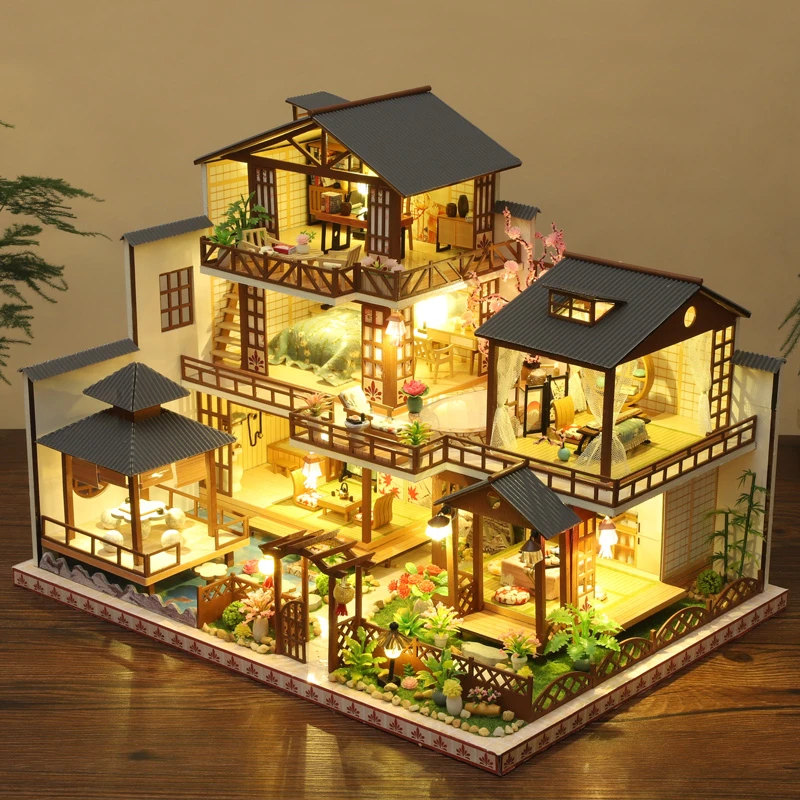 creciendo Posible Humedad Casa de muñecas de madera para niñas y adultos, juguete de arquitectura  japonesa, ensamblada en miniatura con muebles, Casa Grande, regalo|Casas de  muñecas| - AliExpress