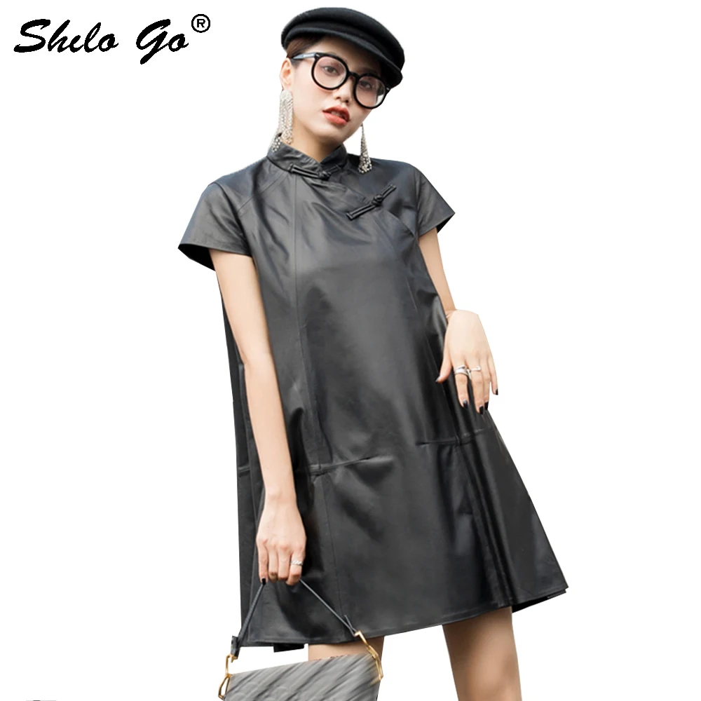 Lederen Jurk Zwart Elegant China Stijl Korte Mouwen EEN Lijn Jurk Vrouwen Herfst Casual Solid Side Pocket Plus Jurken Lederen Jurk Zwart Elegant China Stijl Korte Mouwen EEN Lijn Jurk Vrouwen Herfst Casual Solid Side Pocket Plus Jurken