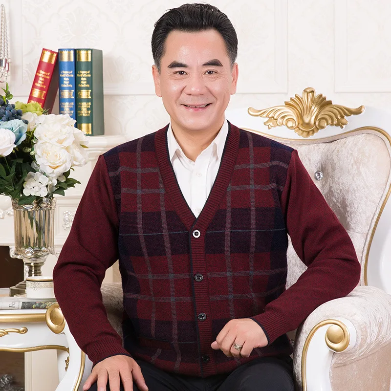 

Winter Autumn Clothing Middle Aged And Elderly People Sweater Men's Wool Cardigan Men V-neck Coat Sweater Dad Autumn Hair