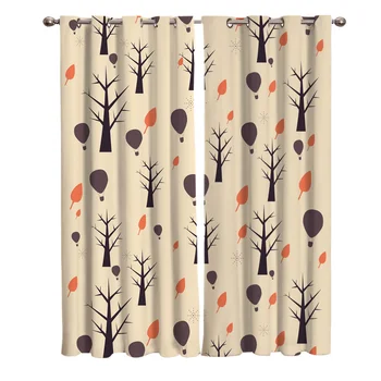 

Autumn Hot Air Balloon Trees Fallen Leaves Window Curtains Living Room Fabric Drapes Curtain Home Draperies Curtains for Kitchen