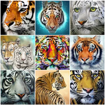 

HUACAN 5D Diamond Embroidery Cross Stitch Tiger Diy Diamond Painting Full Square Animal Mosaic Home Decoration Gift