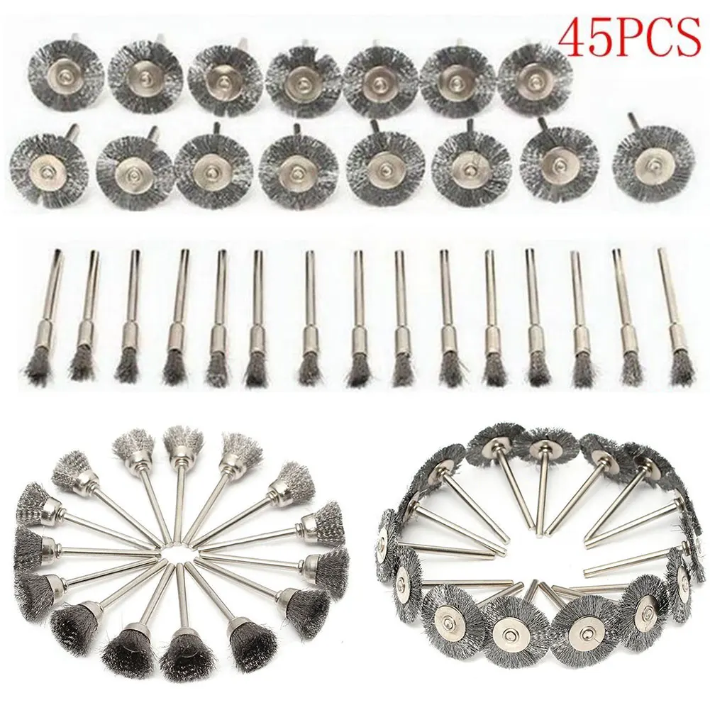 45 шт. набор роторных инструментов для полировки щетка из нержавеющей стали набор шлифовальных проволочных чашек