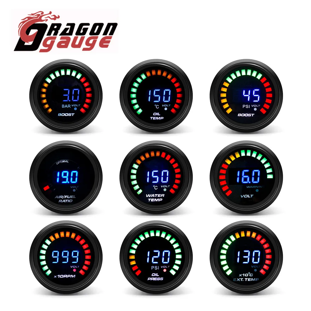 DRAGONGAUGE52mmTachometerVoltmeterBoostVacuumAir-FuelRatioWaterTempOilTempOilPressEGTGaugeFitfor12VCar-AliExpress