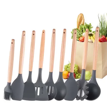 

Silicone Kitchen Utensil Set With Holder Non-Stick 9 Piece Premium Cooking Utensils with Silicone Handles Kitchen Tool