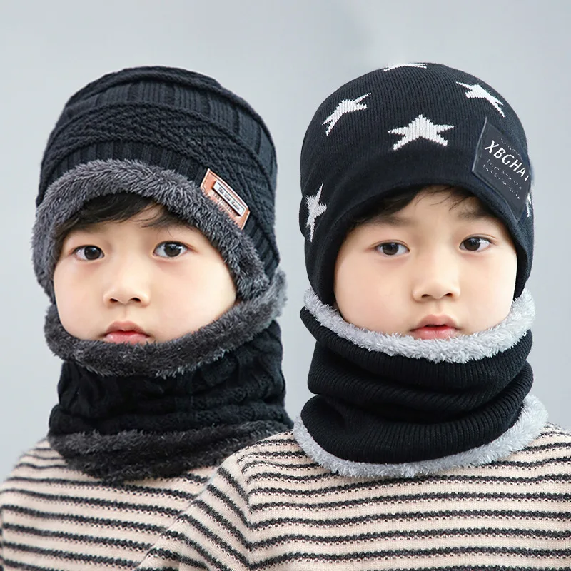 ANJUREN Hat Beanie Scarf Set 2pcs Child Kids Boys Girls Winter Snow Knit Skull Cap Circle Scarves 