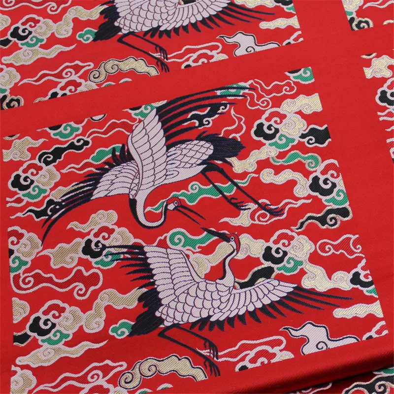 Cf1111 Tessuto Rosso Decorativo In Poliestere Con Due Gru, Jacquard Gru, Stile Cinese, Cuscino Per Abiti, Cuscino, Decorazione Per La Casa