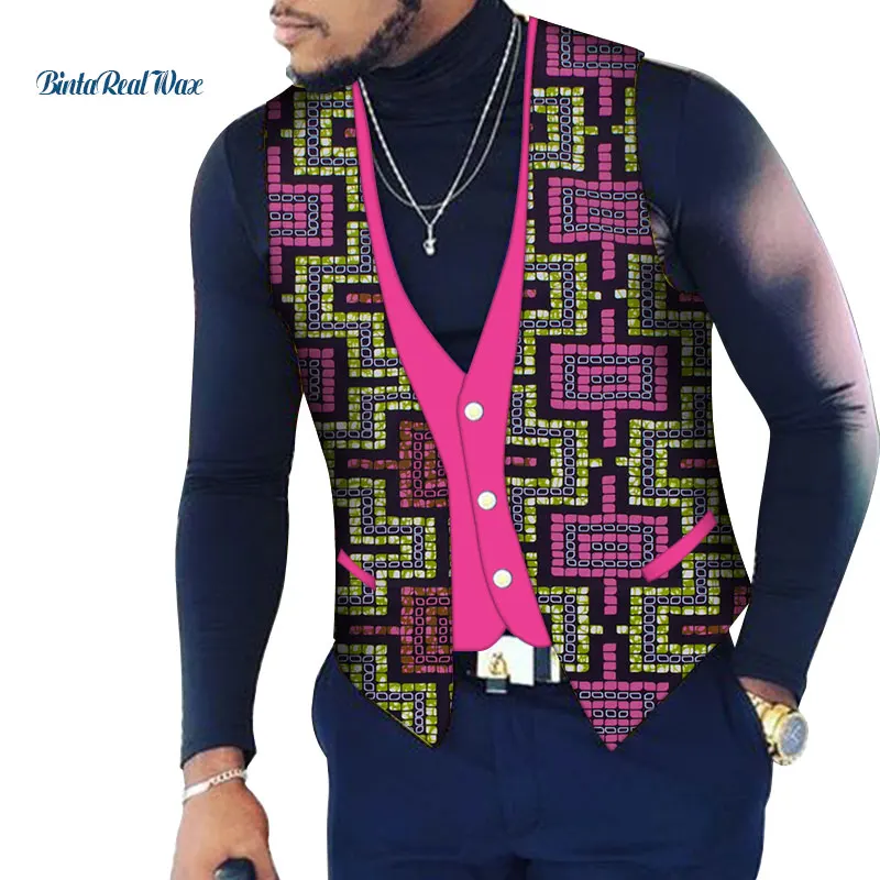 Мужская африканская рубашка на заказ Bazin Riche, лоскутный принт, топ, жилет, хлопок, Дашики, традиционная африканская одежда WYN107 - Цвет: 17