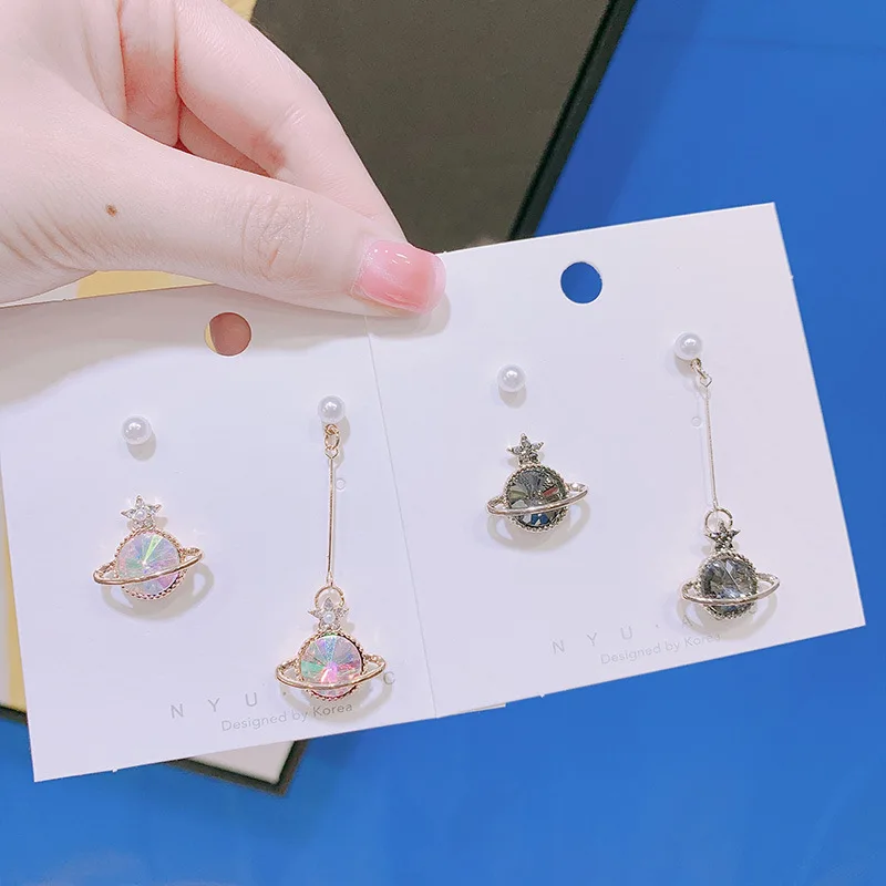 Trendy Cute Girls Star Round Crystal Stud Earrings For Women Fashion Brand Rhinestone Jewelry Accessories | Украшения и