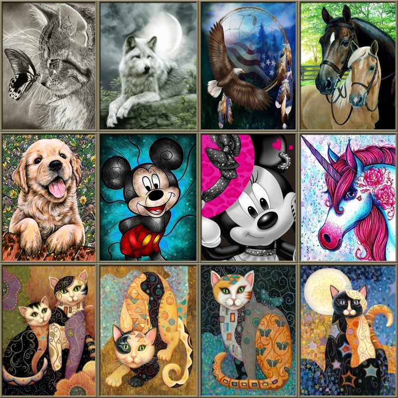 

5D DIY Full Round Diamond Painting Animals Cats Mosaic Diamond Embroidery Cross Stitch Tiger Horse Series Decor Home Art