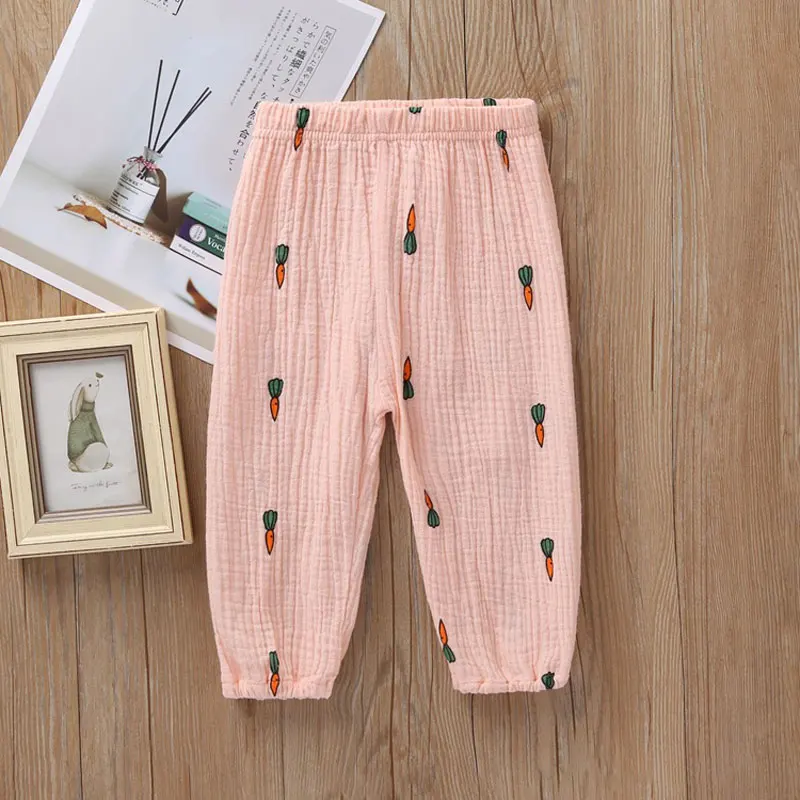 Высококачественные дышащие удобные льняные хлопковые летние модные детские штаны ярких цветов для девочек - Color: H1088-Fen-LuoBo