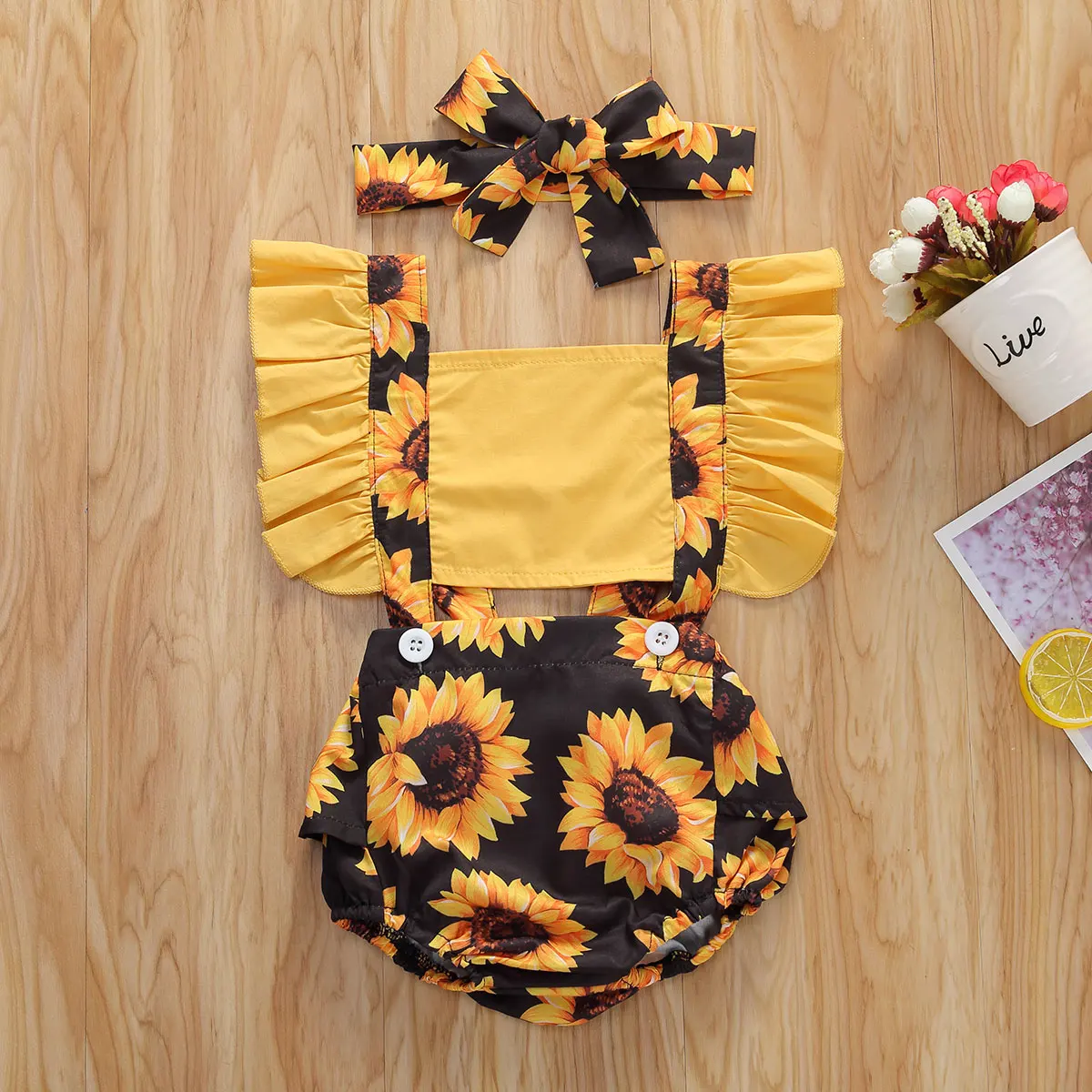 2020 Baby Summer Clothing Infant Newborn Baby Girls Bodysuits Sunflower