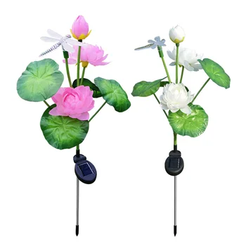 

New Colorful Discoloration Solar Lotus Light LED Dragonfly Lotus Combination Outdoor Simulation Light QP2