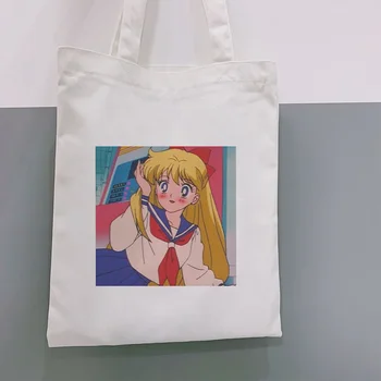 

Summer Crossbody Women Bag Large Capacity Casual Shoulder Canvas Bags Harajuku Cartoon Ulzzang Sailor Moon Handbag Funny Purse