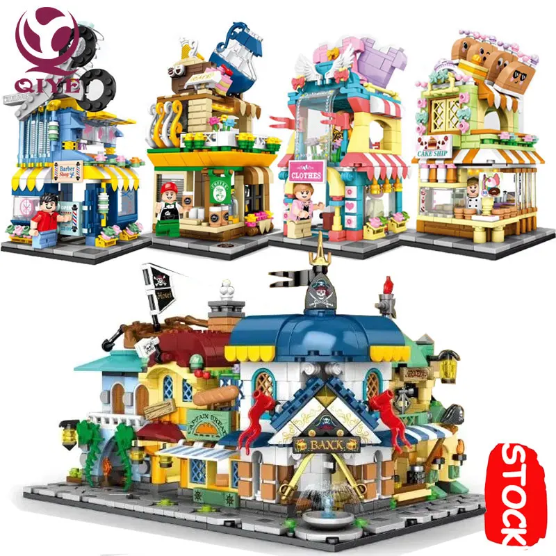 QIYE новый город мини-магазин Пираты уличный вид кафе магазин Playmobil Lepining отель банк