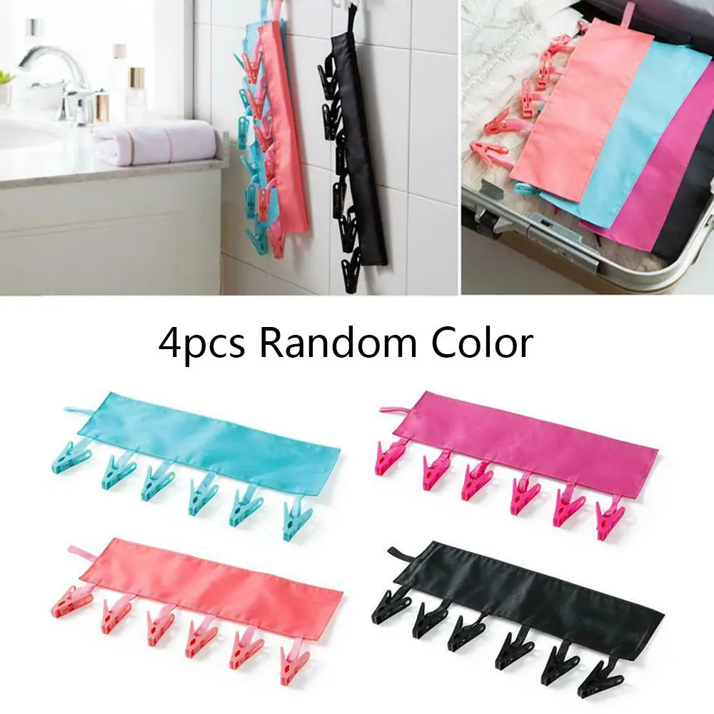 Portable Cloth Hanger Socks Underwear Clothes Clip Foldable Travel Bathroom Rack Peg Foldable Travel Convenience Hanger - Color: Multi