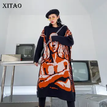 

XITAO Fun Plus Size Dresses Knitting Fashion Loose O Neck Dress Women Personality Trend Women Clothes 2020 Streetwear DMY2349